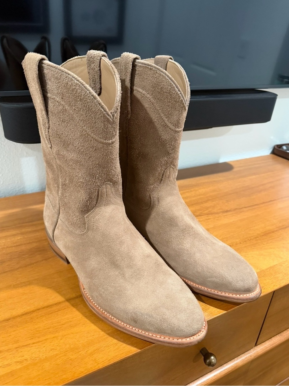Tecovas Taupe Suede Western Boots